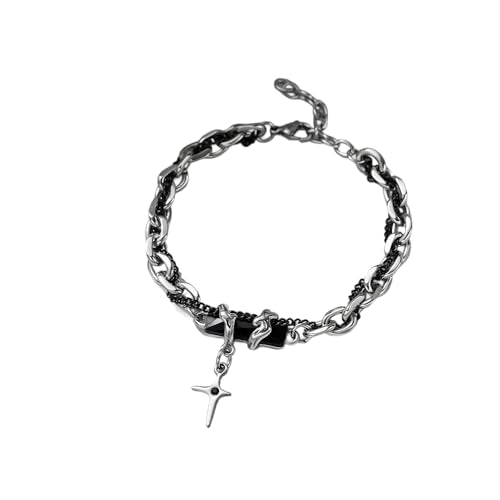 Proberos® Bracelet for Men Gothic Double Chain Star Charm Link Chain Punk Hip Hop Unisex Style Rock Cool Adjustable Bracelet Gifts for Boyfriend & Husband