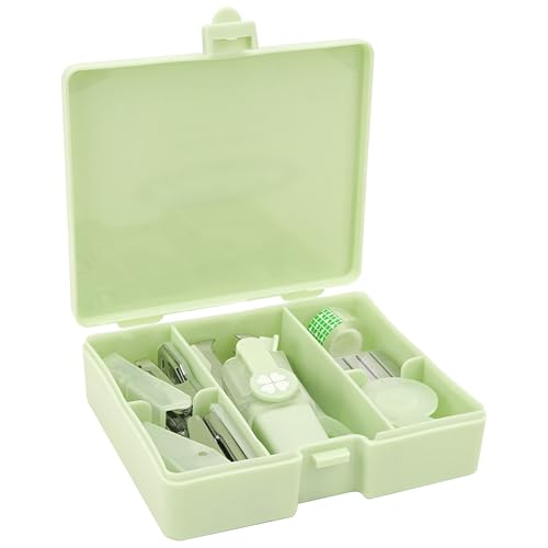 OFIFO® 8PCS Office Supplies Kit Set- Mini Size for Portability, Convenient and Efficient Office Work and Gifts, Student, Teacher, School, Back to School, Hole Punch, Portable Stap-Green
