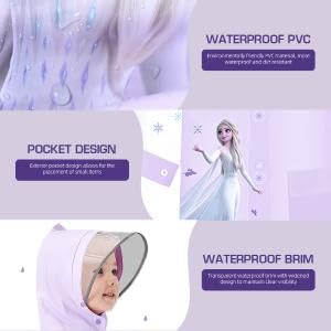PALAY Raincoat for Kids Girls with Hood and Pockets featuring Elsa Cartoon Print | Knee Length Eva Poncho