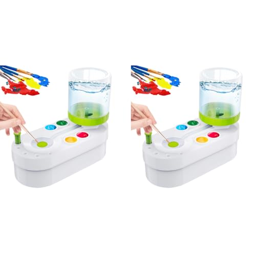 HASTHIP® 2 in 1 Paint Brush Cleaner Machine with Auto Refill Flushing Button Water Tank Efficient for Oil Acrylic Makeup Brushes 2PCS