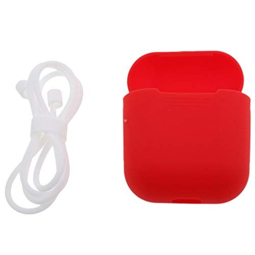 ELEPHANTBOAT® Red Protective Silicone Case Cover Bumper with White Ear Loop Strap Cable for AirPods