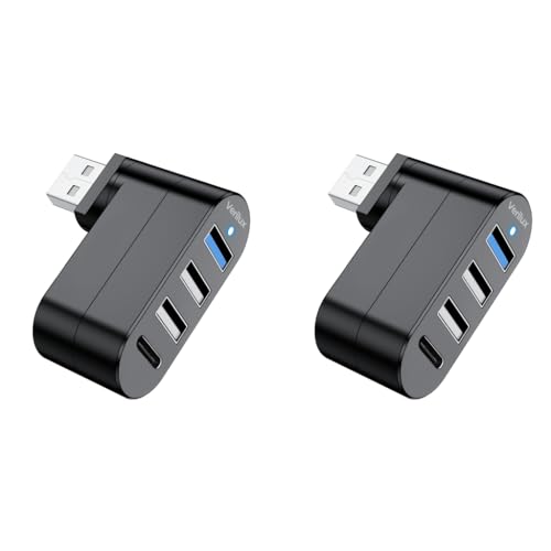 Verilux® USB Hub 3.0 for PC 4 in 1 Docking Station for Laptop with Type C PD Charging Multi Port Extender with 90 180 Rotatable Plug Design Universal for Xbox PS5 2 PCS