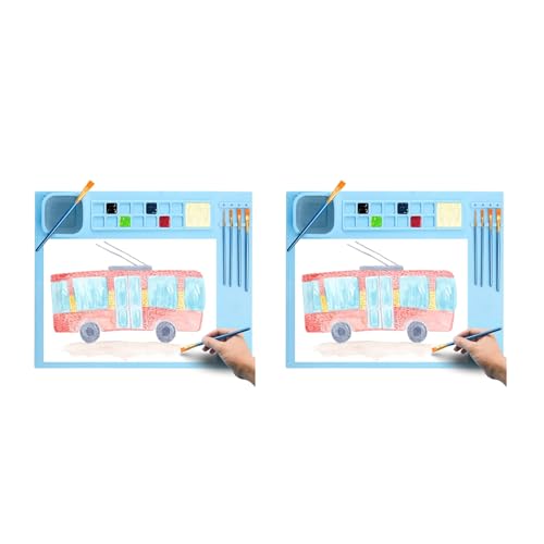 HASTHIP® 2 Pcs 50x40cm Silicone Craft Mat for Kids & Adults, Non-Stick Multipurpose Art Sheet with 14 Color Mixing Grids, Magnetic Cleaning Cup, Foldable & Portable for Painting, Resin, Clay
