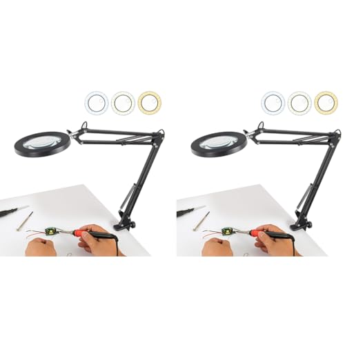 HASTHIP® 15X Desk LED Magnifier with Flexible Arm USB 3-Color Controller Mounted Magnifying Glass Table Lamp for Repairing Reading DIY Crafting 2 PCS