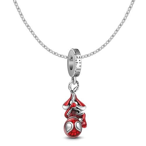 Venzina® Spiderman Necklace for Boys and Men Red Spider Man Pendant Necklace Stainless Steels Cable Chain Jewellery Accessories Birthday Gift for Boys, Girls, Men, Women