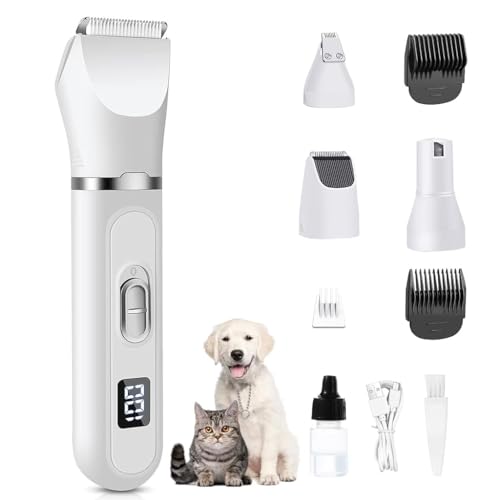 Qpets® Dog Grooming Kit 4 in1 Electric Dog Hair Trimmer Dog Clipper USB Hair Trimmer with Hair 2 Limiting Comb Dog Hair Trimmer Kit for Thick Long Hair, Pet Grooming Hair Clipper for Dogs Cats
