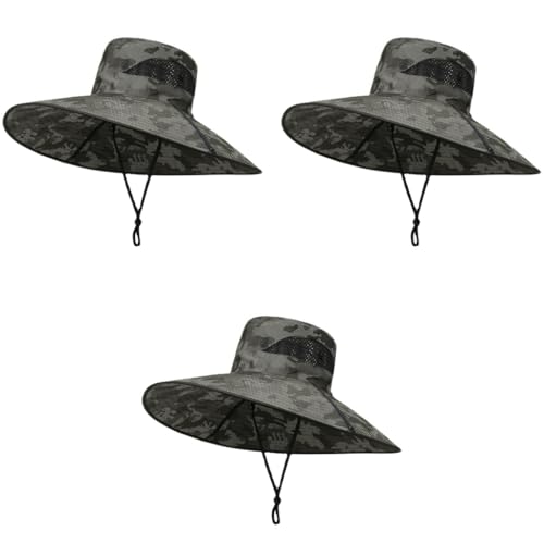 GUSTAVE® Hat for Men UPF50+ Extra Wide Brim Bucket Breathable Adjustable Sun with Flip-Up Design Women Ideal Fishing Hiking Beach Trips Camouflage 3PCS