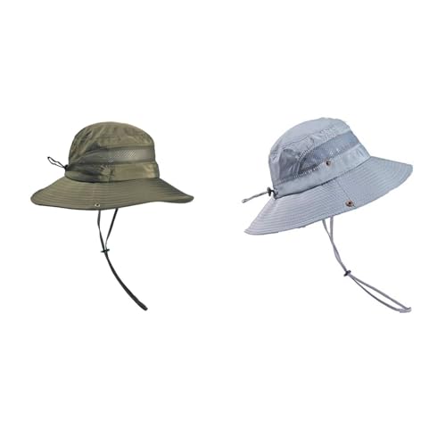 GUSTAVE® Mens Sun Hat Wide Brim UV Protection Waterproof Cap with Adjustable Chin Strap, Packable Multi-Colour Sun Hat for Hiking, Fishing, Gardening, Travel, Outdoor Activities, Army Green + Grey