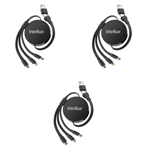 Verilux® 3 in 1 USB to Type C Cable PD 100W Multi USB A C Light-ning Micro Retractable Car Charger for iPhone 16 15 14 Galaxy S24 S23 Android Laptop 3PCS