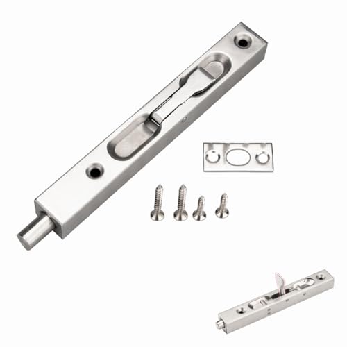Serplex® Flush Bolt for Double Door, 6 Inch Heavy Duty Chrome Plating Flush Latch Bolts, French Door Lock for Inactive Leaf, Double Door Opening and Composite Wood Double Dummy Door, Silver