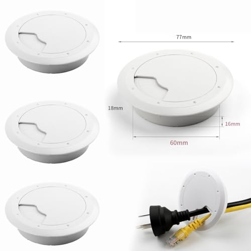 Serplex® 4Pcs 2.36Inch Desk Grommet Desk Wire Cord Cable Grommets Hole Cover Flexible Cord Grommets Cable Wire Grommet Hole Cover for Managing and Hiding Office PC,White
