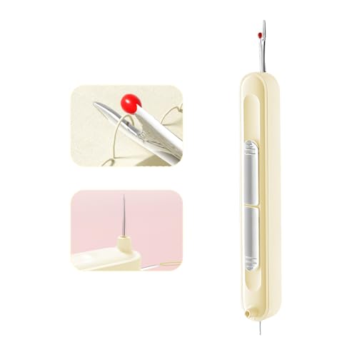 HASTHIP® 2 in 1 Automatic Threader & Seam Ripper Dual Head Retractable Needle Threader Stainless Steel Stitch Remover Sewing Needle Threader for Hand Sewing, Embroidery, and Crafts, Beige