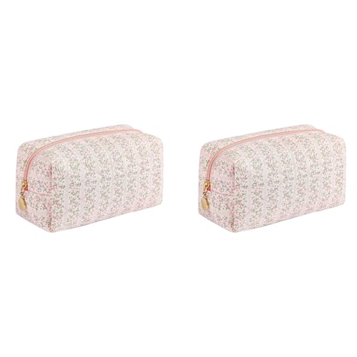 MAYCREATE® Makeup Organizer Bag, Floral Prints Cosmetic Makeup Pouch, Travel Toiletry Pouch for Women, Portable Soft Cloth Storage Bag (Pink, 20.5x9x9.5cm) 2 PCS