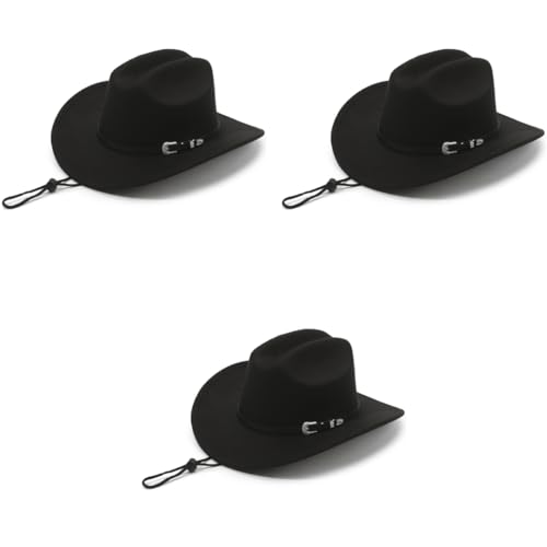 Proberos® Western Cowboy Hat for Men Classic Roll Up Fedora with Buckle Belt Black 3PCS