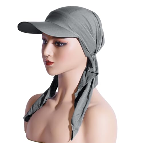 SANNIDHI® Chemo Baldness Head Scars Headscarf Outdoor for Women Brim Visor Head Scarf Pre-Tied Headwraps Lightweight Skull Cap-Grey