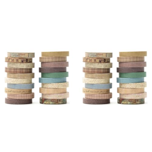 HASTHIP® 20Rolls Vintage Washi Tape Set 0.7cm x 3m Narrow DIY Scrapbooking Decoration Retro Decorative Antique Patterns Masking Tapes for Arts Crafts Journals Planners Scrapbook 2PCS