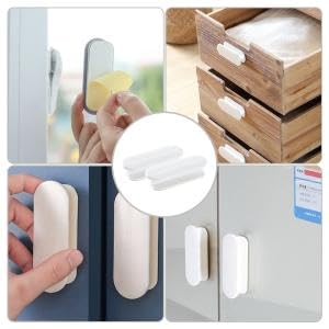 Supvox® 6Pcs Self-Stick Instant Cabinet Drawer-Humanity Handle Helper Auxiliary For Kitchen Hotel Office Knobs Window Sliding Door-Wardrobe Self-Stick Push Pull Helper Stick-On (White)