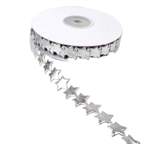 HASTHIP® Glitter Star Ribbon, 1 Roll 10.93 Yards Trim Silver Star Ribbons for Crafts Glitter Stars Sparkly Ribbon Bling Disco Ribbons for Gift Wrapping