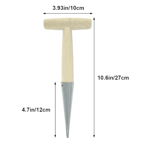 HASTHIP® T-Handle Dibber 10'' Wooden Handle Dibber, Metal Tipped Seed Planter Garden Hole Punch Tool Seedling Hole Maker