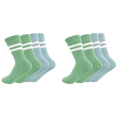 Proberos® 2 Pairs Yoga Socks for Women Anti-Slip Grip Anti-Odor Cotton Temple Breathable Moisture-Wicking for Pilates Dance Running Floor Use Blue Green Stylish Comfortable 2PCS