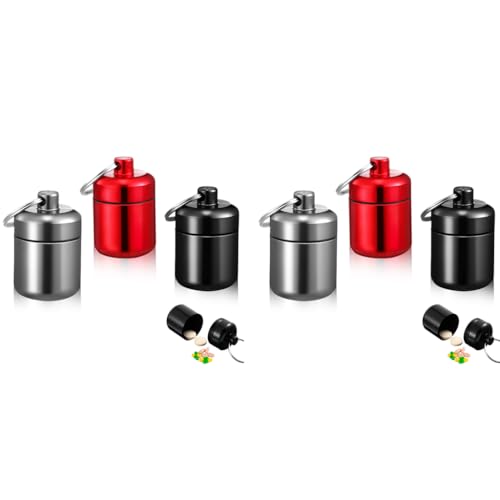 HANNEA® 6PCS Mini Aluminum Keychain Medication Pill Box Waterproof Metal Pill Holder Medicine Bottle for Outdoor Travel Camping Style A