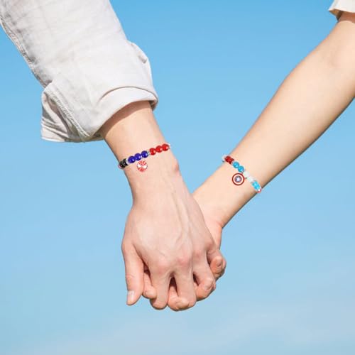 SANNIDHI Couple Bracelet Matching Bracelets for Couples, Opal Beads Friendship Bracelet Pendent Captain Shield Spiderman Bracelet Best Friend BFF Bracelet for Women Boys Girls Gift