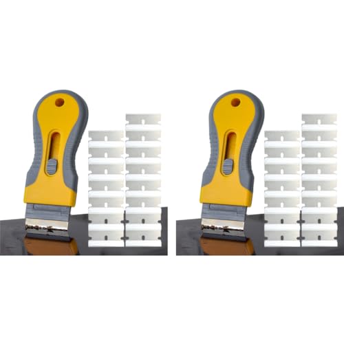 HASTHIP® Retractable Metal Scraper with 30PCS Blades Stain Glue Removal Tool Wall Cleaning Razor for Removing Stickers Labels on Glass Tiles