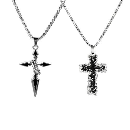 Proberos® Necklace for Men Women Silver Black Cross Stainless Steel Round Link Chain Necklace Jewellery Accessories Gifts for Boys,Boyfriend & Husband