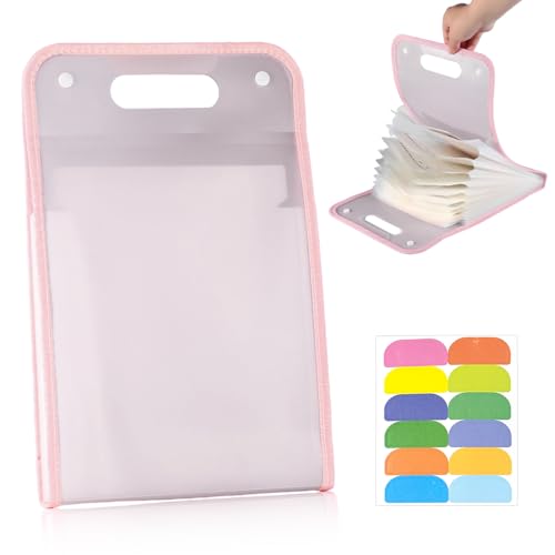 ZIBUYU® File Holder Storage File Folder Data File Organizer Multi-Layer File Bag Expanding File Folder Large Capacity File Bag Sorting File Bag Paper File Bag Large Capacity File Organizer Pink