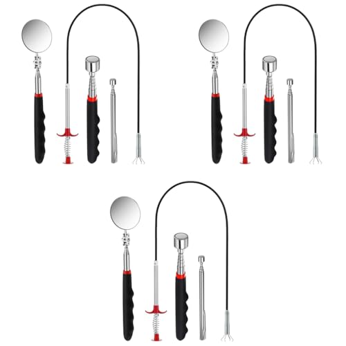 HASTHIP® Magnetic Pick Up Tools Set of 12PCS Telescopic Pickup Tools with Flexible Spring Loaded Grabber Tool Telescopic Inspection Mirror Pocket Magnetic Sticks Clip