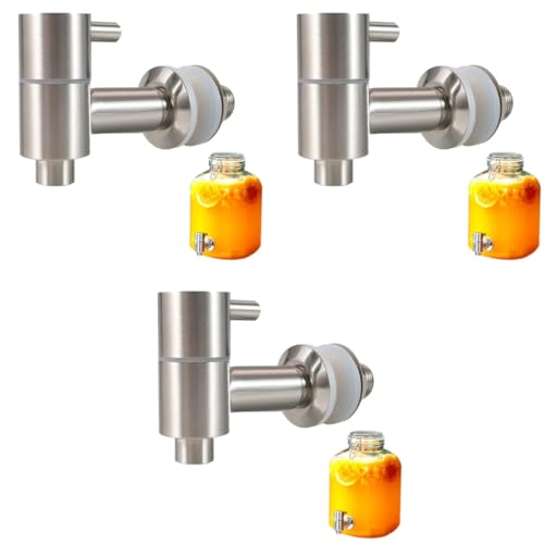 HASTHIP® Replacement Spigot Faucet Tap for Beverage Dispenser 304 Stainless Steel Food Grade Lever Pour Spout Glass Drink Jar Bucket Ceramic Porcelain Crock Water (16MM) 3PCS