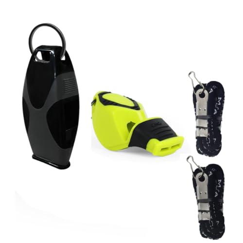 Proberos® Sports Coach Whistle Combo Pack with Lanyard, High Pitch Whistles for Football, Boxing Referee, Gym Teacher, Sports Training & Competition (Black & Green)