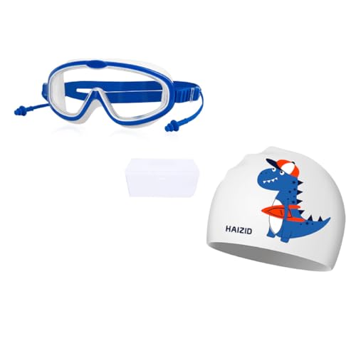 Proberos® Swimming Cap And Goggles Set For Kids, Anti-Fog UV Protection Swim Goggles With Earplugs, Leakproof Silicone Frame, Adjustable Strap, Comfortable Fit, Ideal For Indoor & Outdoor Swim