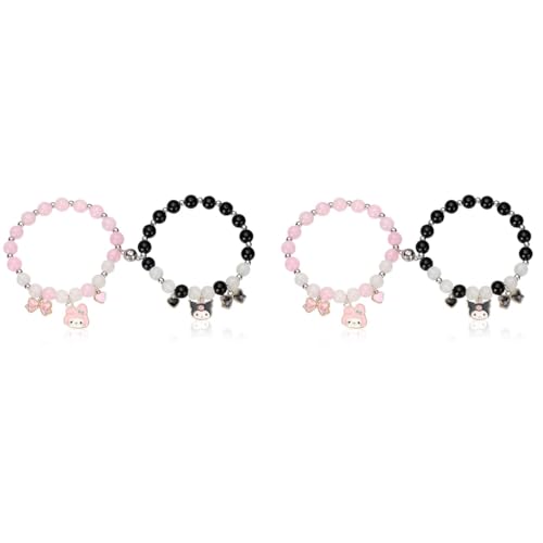 SANNIDHI® 4PCS Kuromi Friendship Bracelet for Girls Stylish Cute BFF Best Friend Bracelet for Couples Magnetic Matching Beads Jewellery Birthday Rakhi Gifts Sister Kids Women