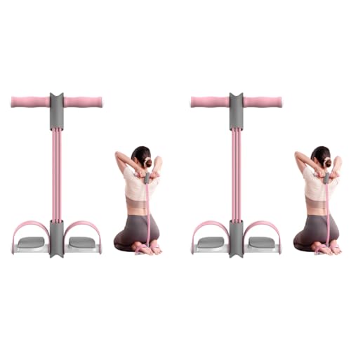 Proberos® Fitness Tension Rope with Wider Pedal 6-Tube Elastic Yoga Puller Resistance Band Reducer Training Bands Natural Latex for Abdomen Waist Leg Stretching Pink 2 PCS