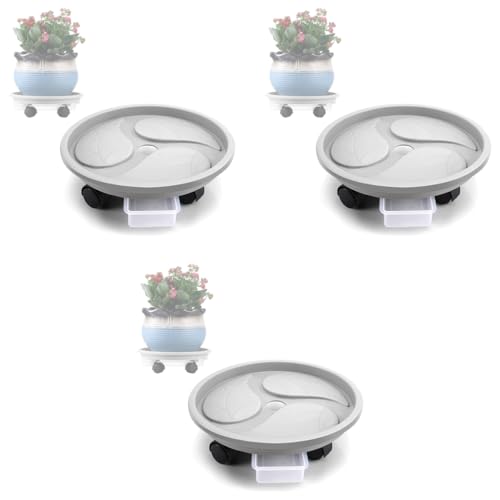 HASTHIP® 26cm Plant Pot Stand with Wheels Thicken Heavy Movable Round Caddy and Multipurpose Trolley for Cylinder 3 PCS