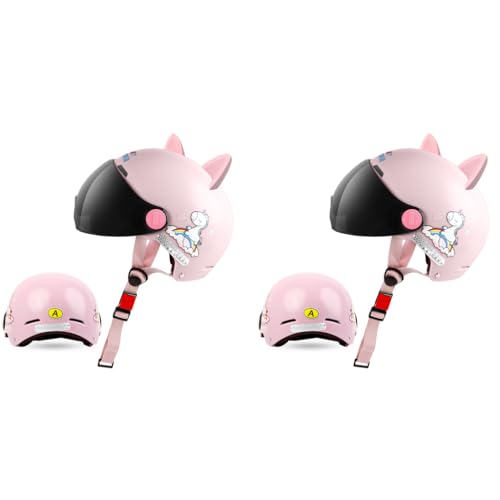 Proberos® Kids Bike Scooter Safety Helmet for 5-12 Year with UV Protection Visor Adjustable Chin Strap Anti-Impact Cushioning Cartoon Bunny Ear Unicorn Bicycle Girls Boys Pink 2 PCS