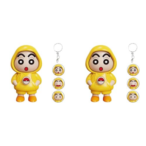 ZIBUYU® Kawaii Keychain Charm Bag Cartoon Crayon Shin-chan Action Figure with Lobster Keyring Fun Variable Changing Face Expression Gift 2PCS