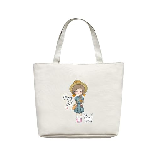 ZIBUYU® Cotton Canvas Tote Bag for Women Reusable Princess and Cats Shopping Bag with Graphic Print, Foldable & Washable for College, Beach, Work & Daily Use (White, 1 Pc)