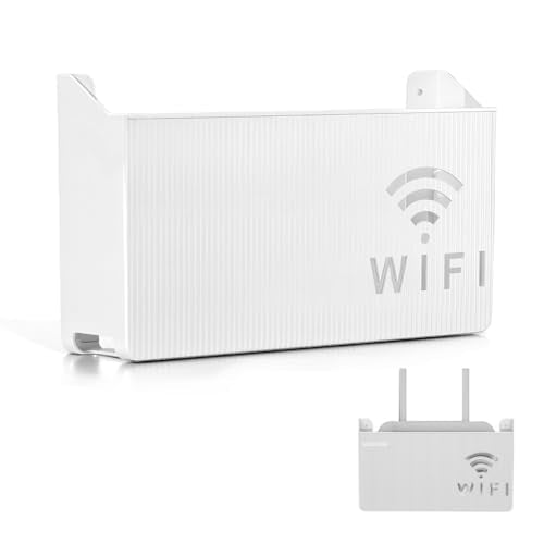 Supvox® Wall Shelf for Wireless Wifi Router Wall Mounted Wifi Rounter Open Storage Case No Drill Wall Wifi Cable Organizer Universal Wireless Wifi Router Organizer, with Screws & Adhesive Patches