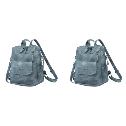 PALAY® PU Leather Backpack for Women Travel Vintage Caramel Color Shoulder Bags Soft Briefcase Sling Handbag Men Blue 2 PCS