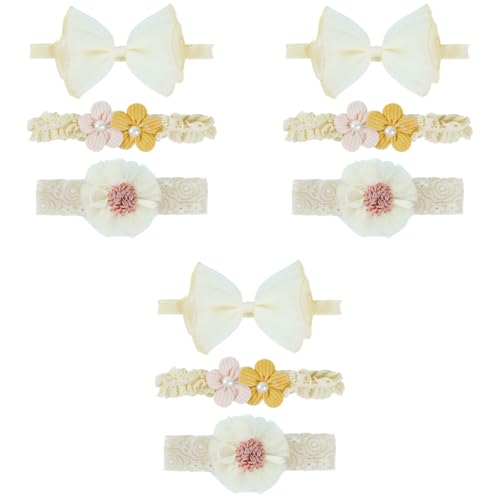 PALAY® 9PCS Bow Hairband For Baby Girl Lace Flower Headband Cute Elastic Newborn Hair Accessories Toddlers Gifts Multicolor