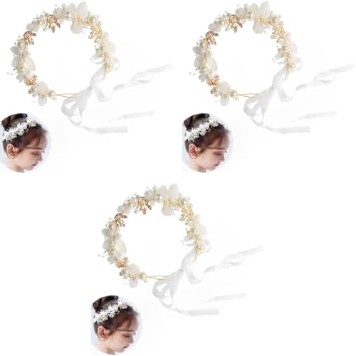 SANNIDHI® Crown for Girls Women, Tiara for Girls Kids 6+ Years Old, SANNIDHI Pearl Tiara for Women Bridal, Flower Crowns for Girls, Gold Princess Tiara for Party Dress Up, Hair Accessories for Women Wedding 3 PCS