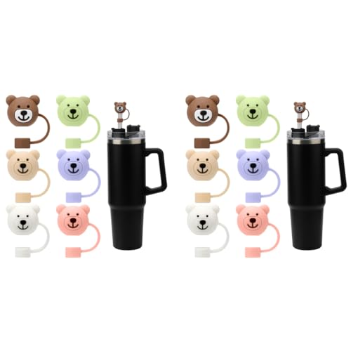 ZIBUYU® 12PCS Silicone Straw Covers for Stanley Cup 40oz Tumblers Cute Bear Caps Universal 9mm 10mm Fit Dust Proof Leak Proof Colorful Tumbler Accessories