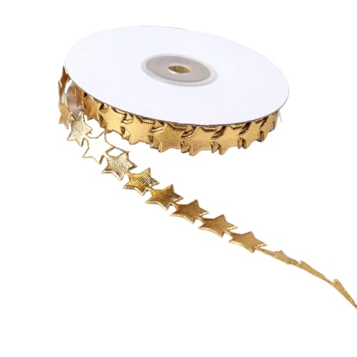HASTHIP® Glitter Star Ribbon, 1 Roll 10.93 Yards Trim Gold Star Ribbons for Crafts Glitter Stars Sparkly Ribbon Bling Disco Ribbons for Gift Wrapping