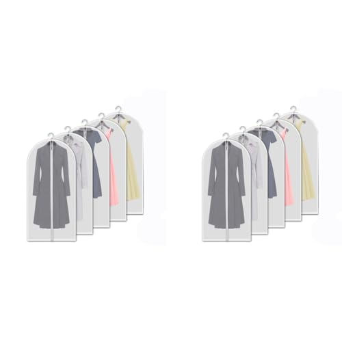 HASTHIP® 5 Pack Clear Garment Bags Clothes Covers Protecting Dust for Storage Plastic 55 Inch Hanging Dress Bag Gowns Long with Full Zipper Suit Closet 2PCS