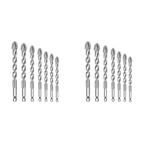 Serplex® Masonry Drill Bit Set 7-Piece Set (3/4/5/6/8/10/12mm) Concrete Drill Bit Set for Glass/Brick/Plastic/Wood/Tile/Etc, Industrial Strength Carbide Drill Bits Tip High-Strength Twist Drill Bit 2 PCS