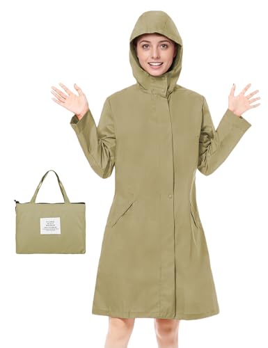 Venzina® Raincoat for Women High Waterproof Hooded Rain Jacket Zip-up Rain Coat Knee-length Lightweight Rainwear Outdoor Rain Coat with Storage Pouch, Stylish Rain Coat, One Size