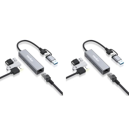 Verilux® USB HUB 3.0 for PC 4-in-1 Type C with 1 USB 3.0 2 2.0 1000Mbps Ethernet Port Adapter Laptop LAN Connector Support Windows Chromebook Mac Linux 2PCS