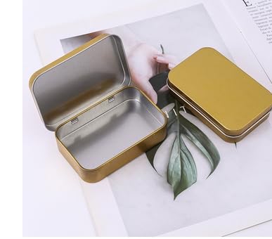 HASTHIP® 4Pcs Small Metal Tin Boxes with Lids - Rectangular Mini Storage Containers for Crafts, Candies, Spices, Travel & DIY, 9.5x6x2.2cm, Yellow